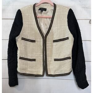 Mango Suit Sz L Jacket Cream Black Gold Trim Holiday Festive Party Classy